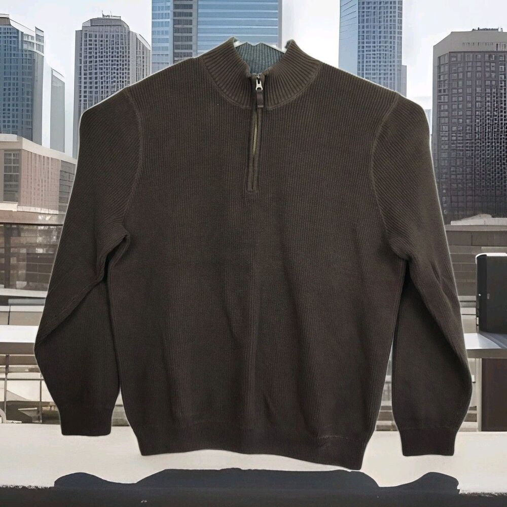 VTG Eddie Bauer 1/4-zip men's pullover sweater, XL Tall, brown, stand up collar